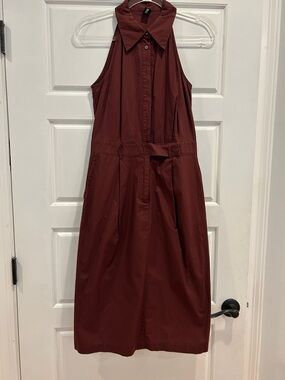 Stefanel Sleeveless Button-Front Midi Dress in Warm Brown - Like New